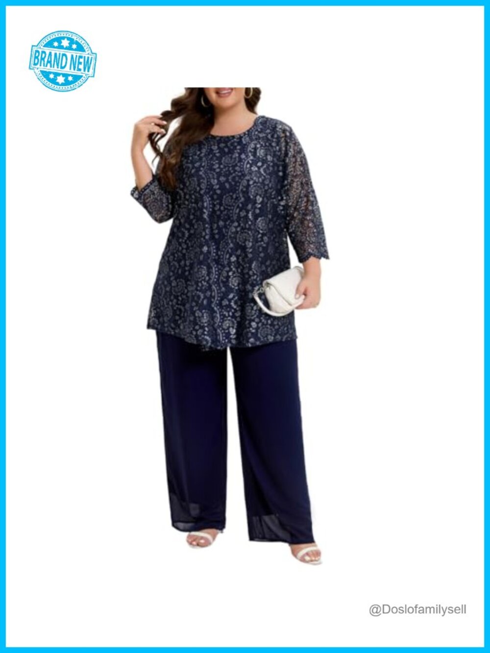 Plus Size Lace Chiffon 3-Piece Pant Suit Set Mother of the Bride Wedding Formal